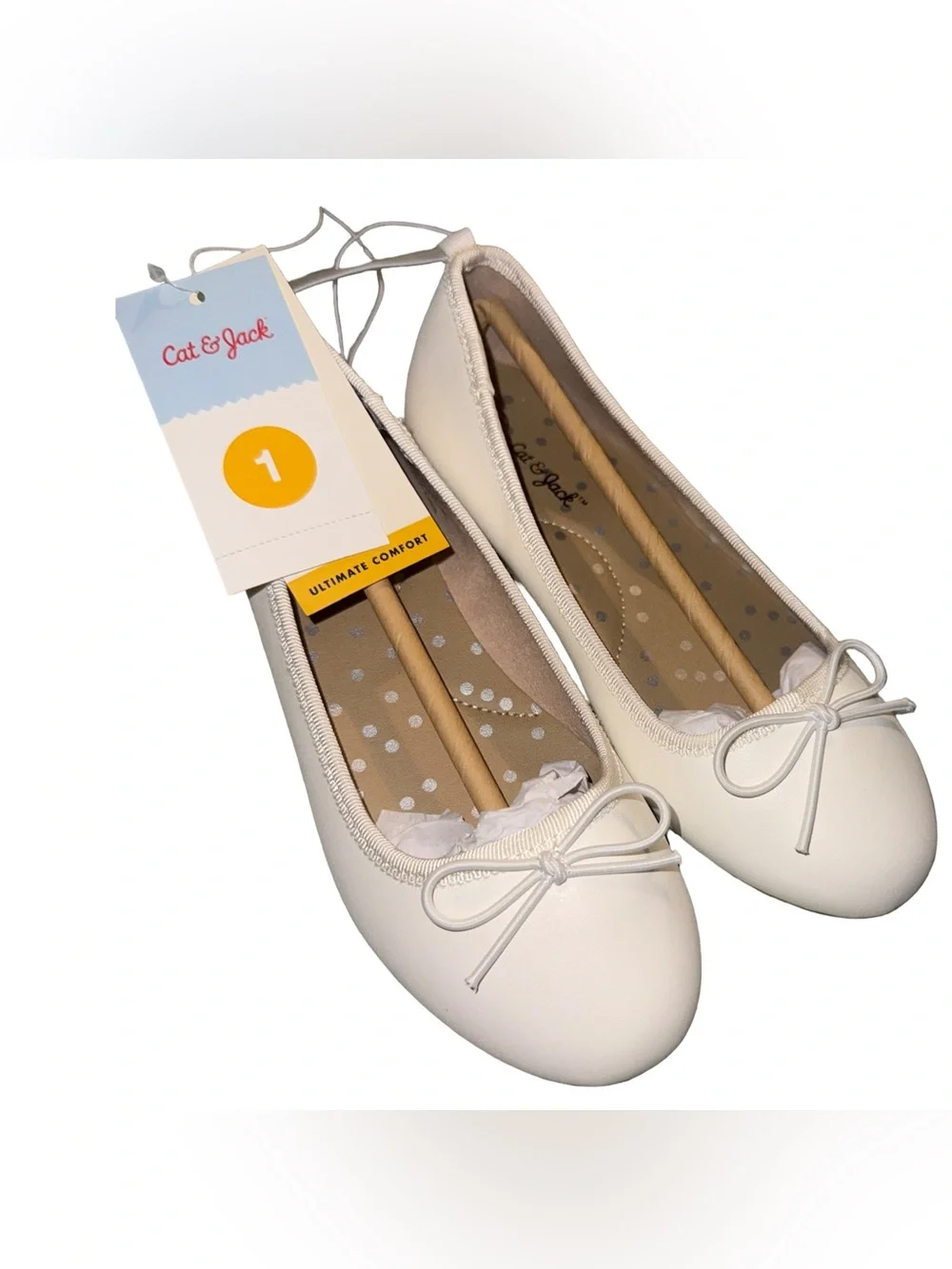 NWT Toddler Nora 2.0 Classic Ballet Flats - Cat & Jack White Size 1 Little Girl